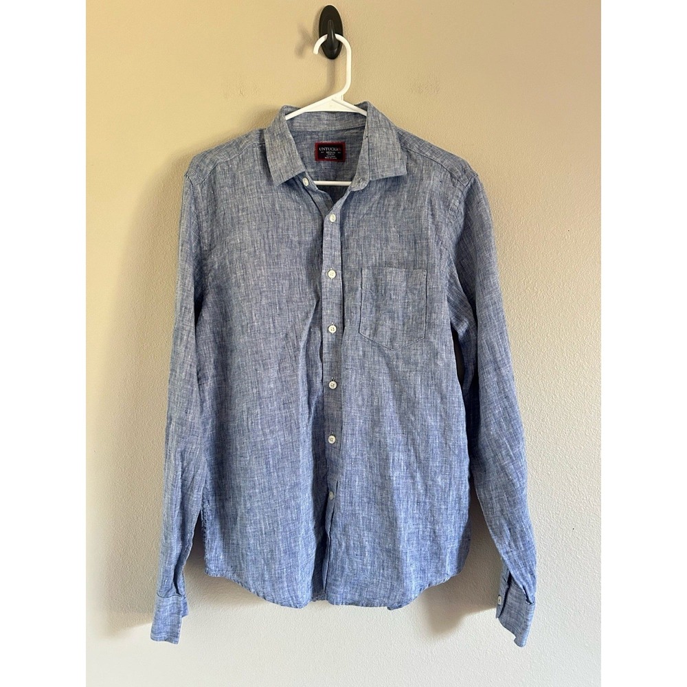 UNTUCKit Men's Medium blue  Long Sleeve Button Up Cotton Shirt H-11